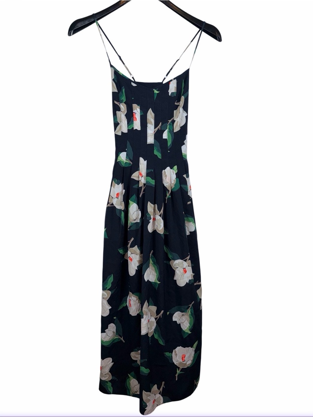 Banana Republic Black Floral Spaghetti-Strap Maxi Dress with Green Leaves - Picture 2 of 8